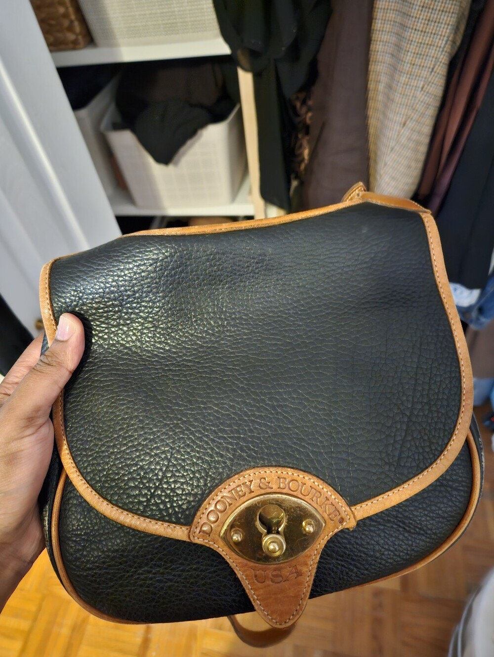 Dooney & Bourke Black Pebble Leather Crossbody with Tan Trim